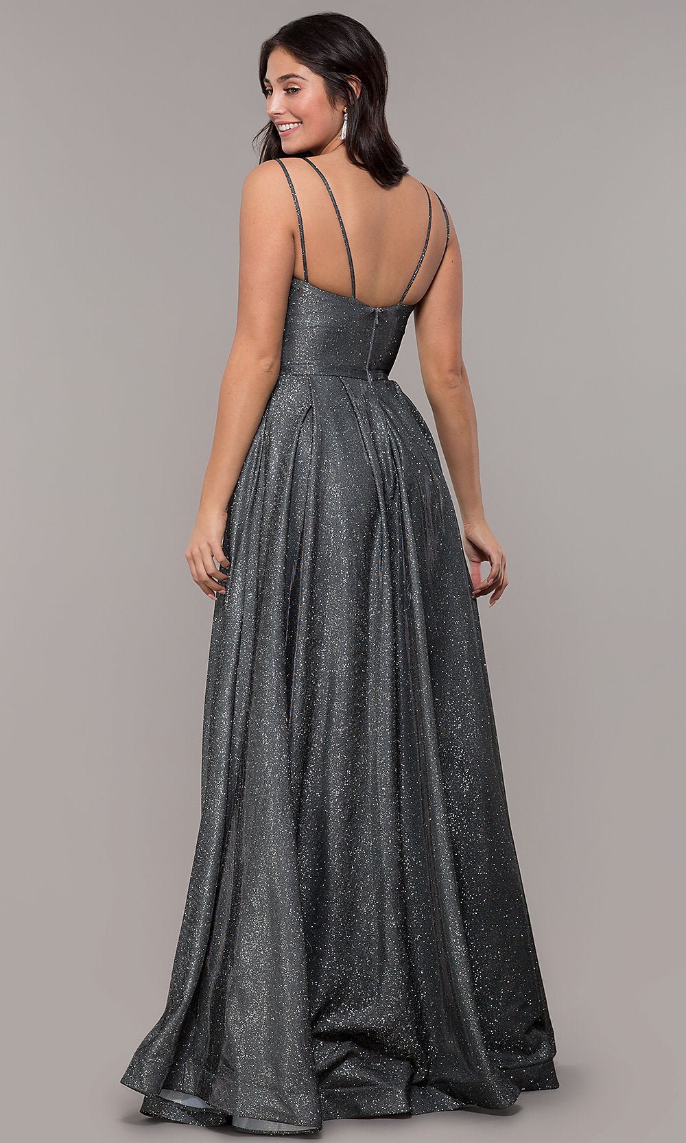 Dancing Queen-Metallic Long A-Line Prom Dress with Side Pockets